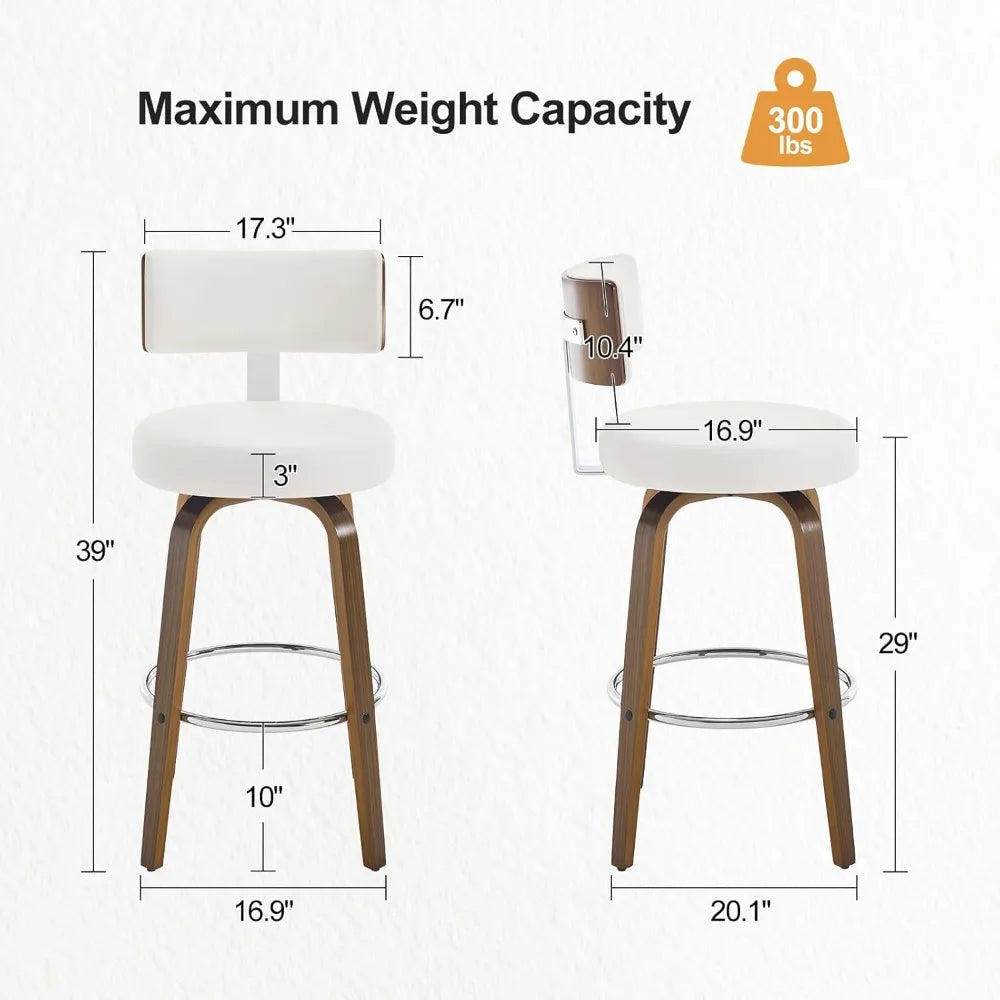 Walnut Crest Swivel Faux Leather Bar Stools