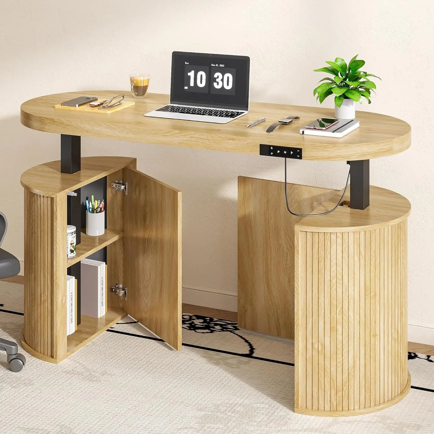 Ashton Elevate Mid-Century Electric Standing Desk with Storage