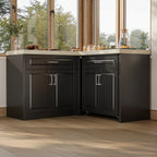 L-Shaped Kitchen Pantry Cabinet with 4 Doors, 2 Drawers, Open Storage & Spacious Countertop