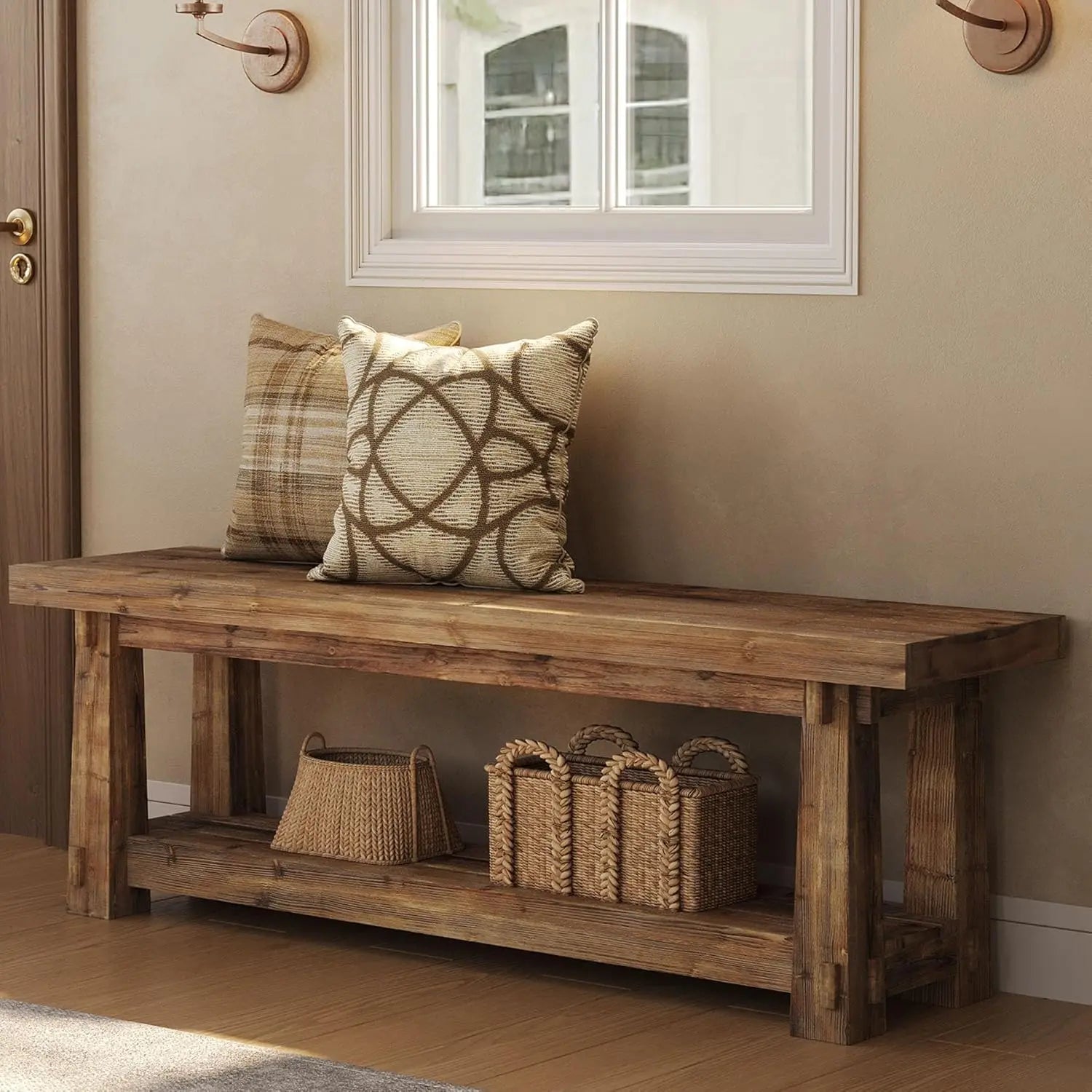 Haven Ridge Solid Wood Entryway Bench with Shoe Storage