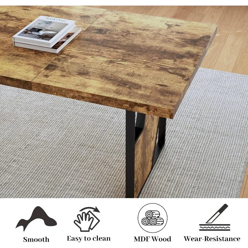 Heritage Farmhouse Dining Table Set with Benches – Seats 4 to 6