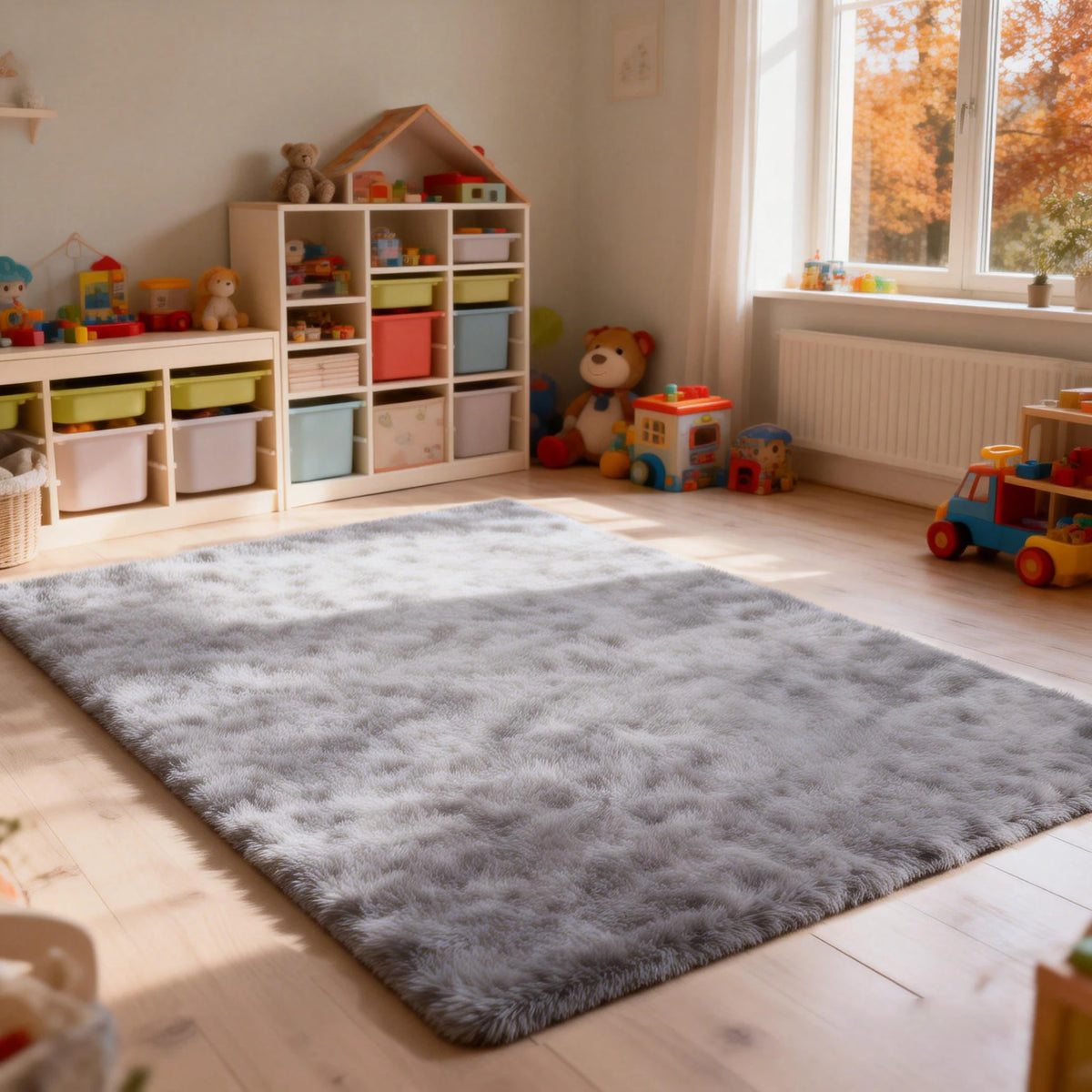 Tie-Dye Dark Gray Plush Shag Area Rug