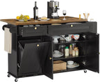 Rolling Kitchen Island with Drop Leaf, Power Outlet & Storage