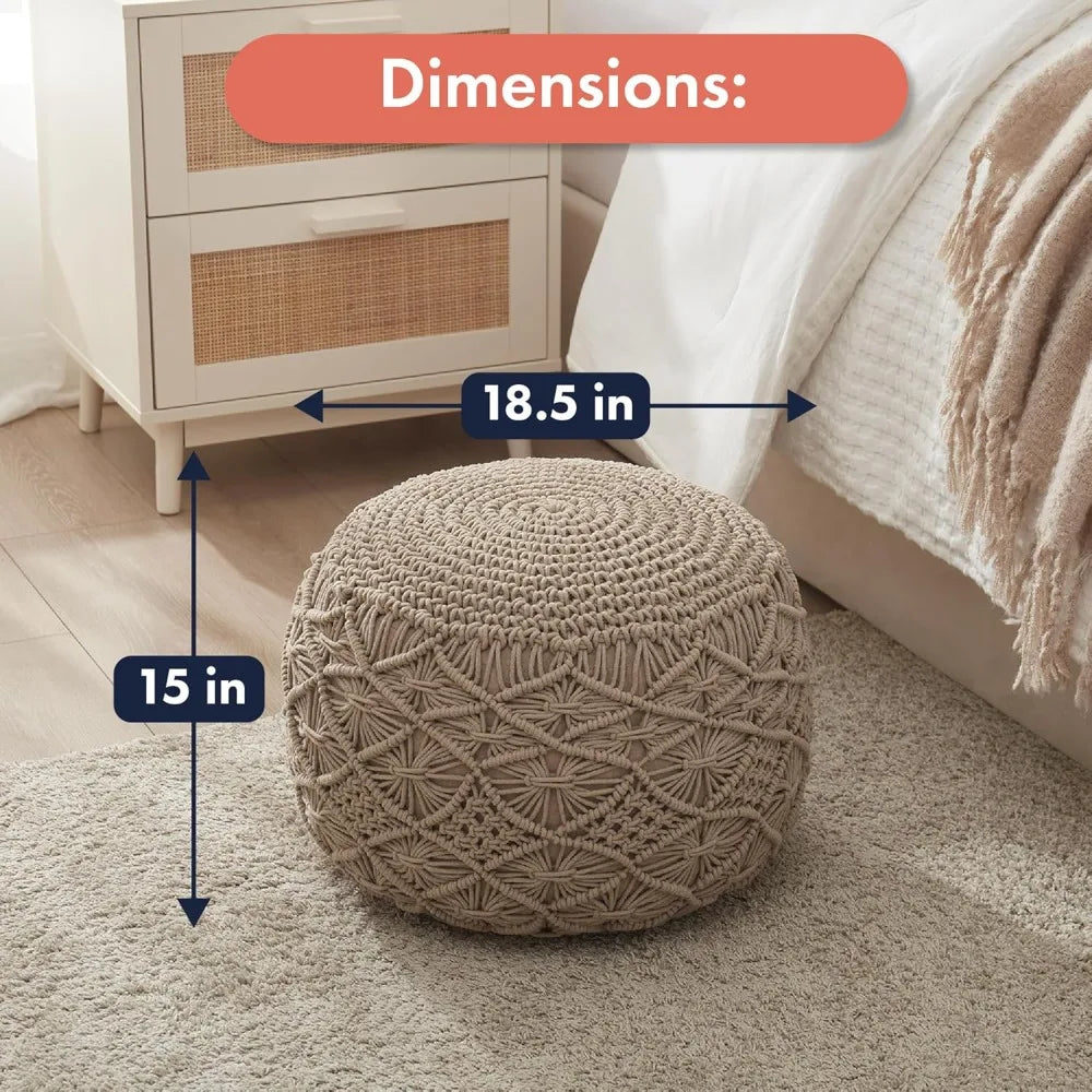 Willow Knit Boho Cotton Pouf Ottoman