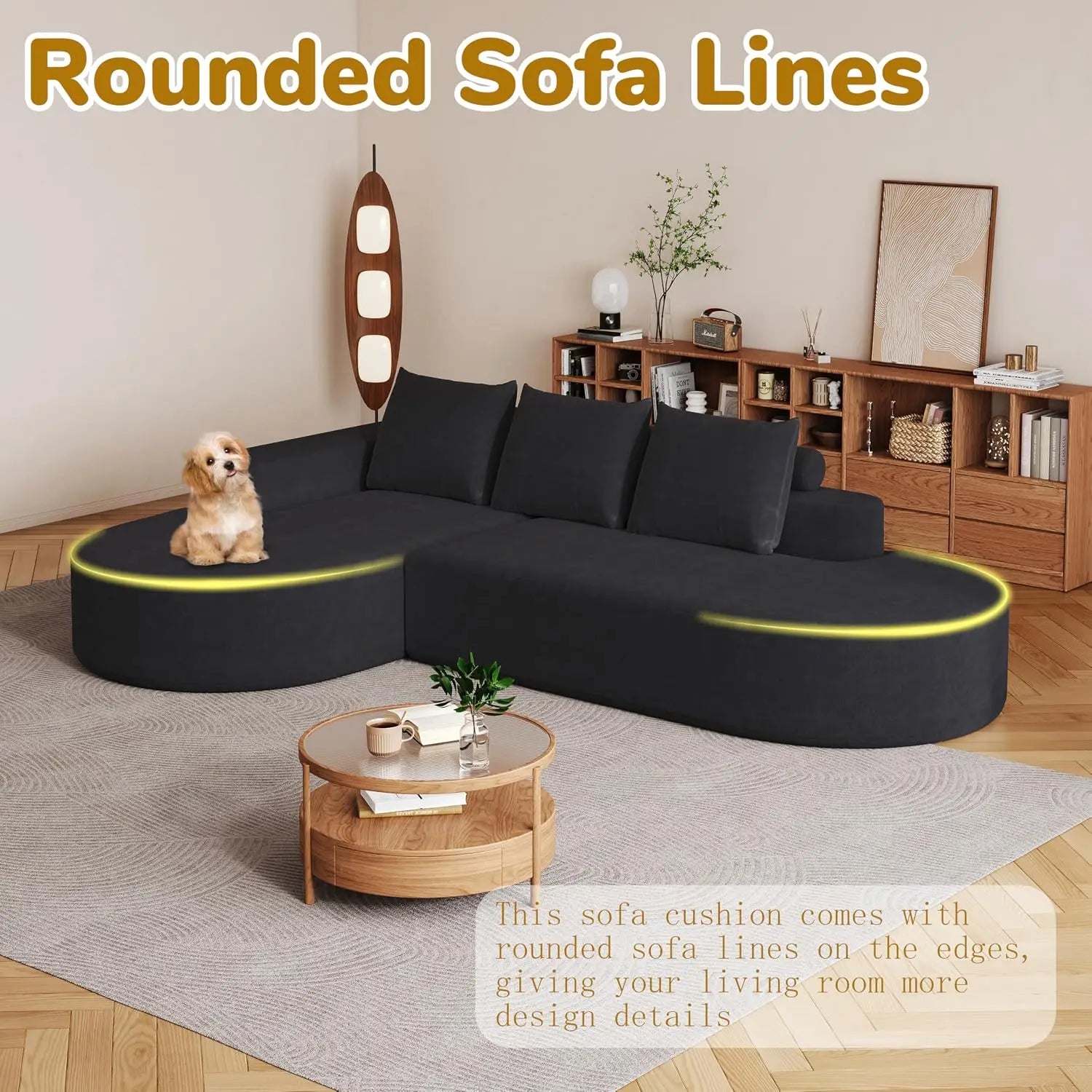 109" Modern Modular Curved L-Shaped Sofa, Chenille Upholstered Sectional Boneless Couch Set with 3 Pillows,Free, Customized