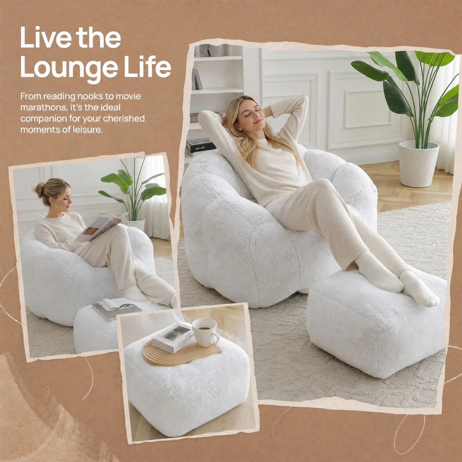 CloudNest Teardrop Bean Bag Chair with Ottoman
