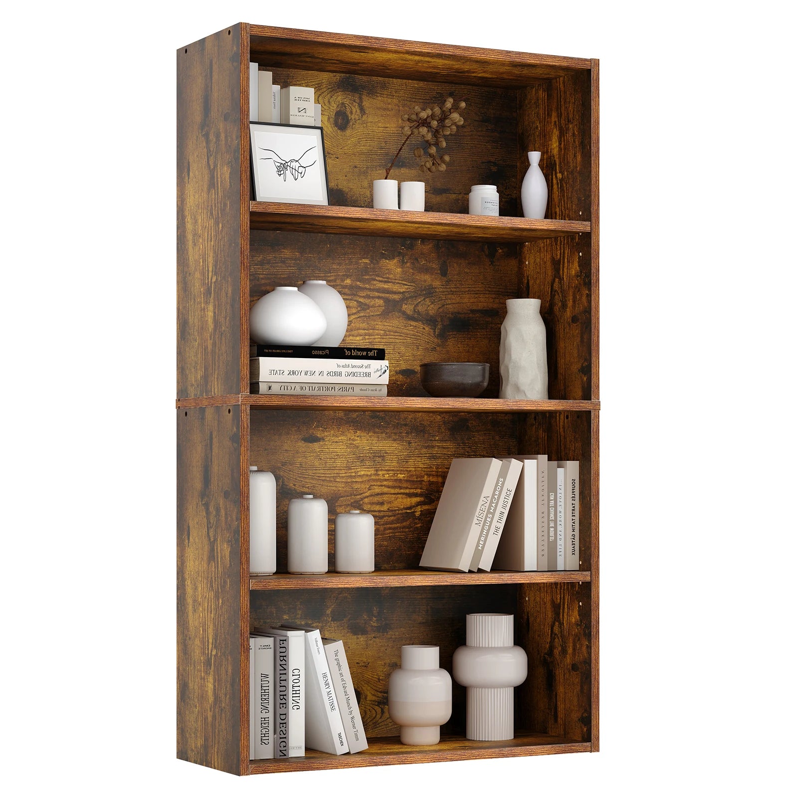 Heritage Essentials 4-Tier Wooden Bookcase & Open Storage Shelf