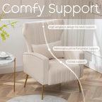 2-Piece Beige Velvet Wingback Accent Chair Set
