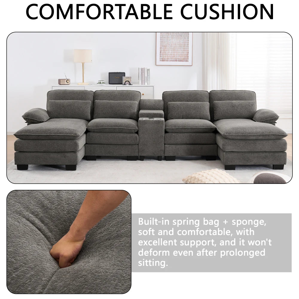 Cloudhaven U-Shaped Chenille Sectional Sofa with Storage – 124 Inch