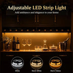 Black Kitchen Pantry Hutch with LED Lighting, Charging Station, Wine Rack & Adjustable Storage