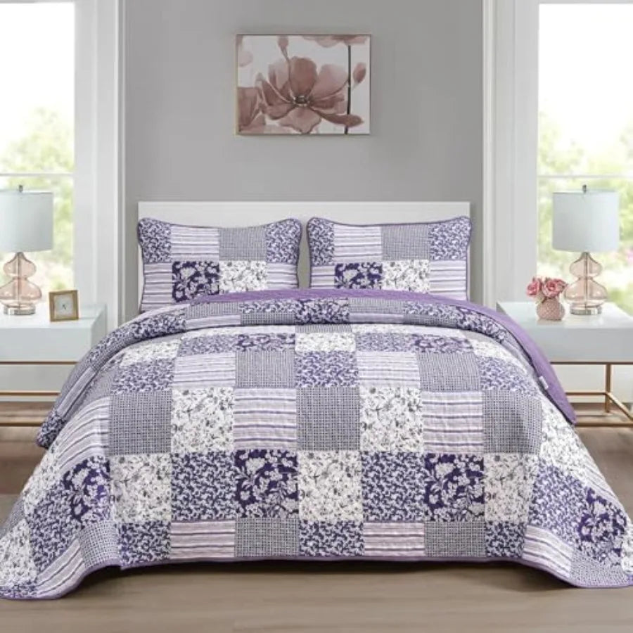 Haven Meadow Boho Floral Quilt Set – 3 Piece