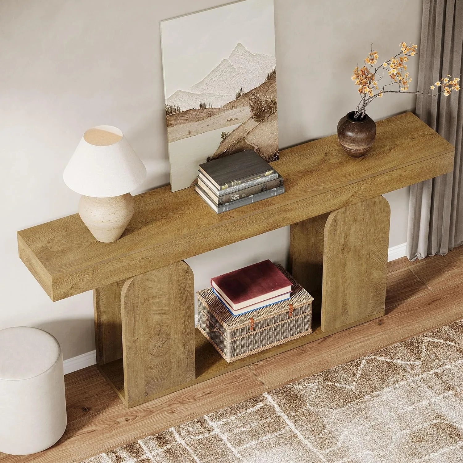 Haven Ridge Farmhouse Console Table with Storage Shelves