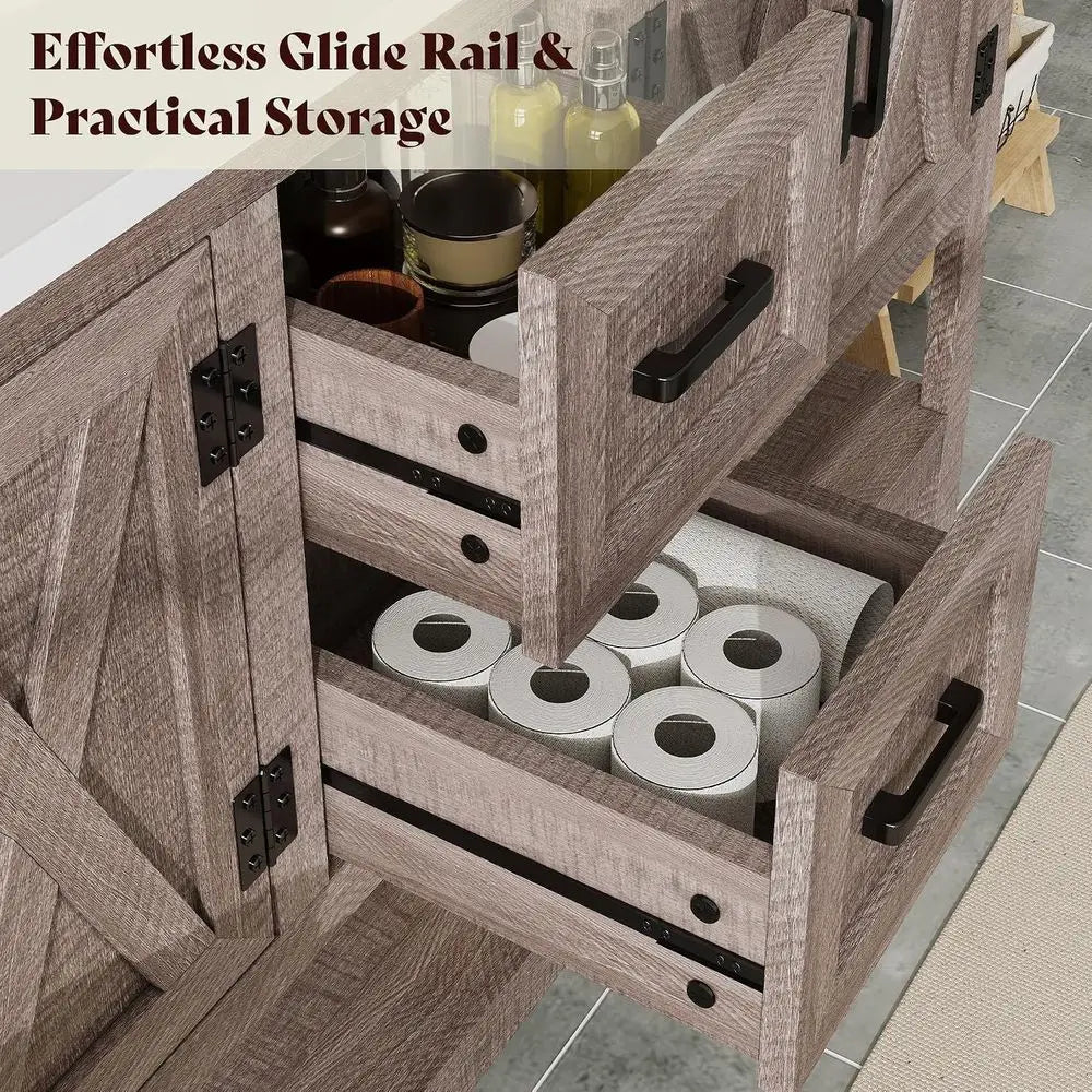 Heritage Farmhouse 60" Double Sink Bathroom Vanity with Barn Doors