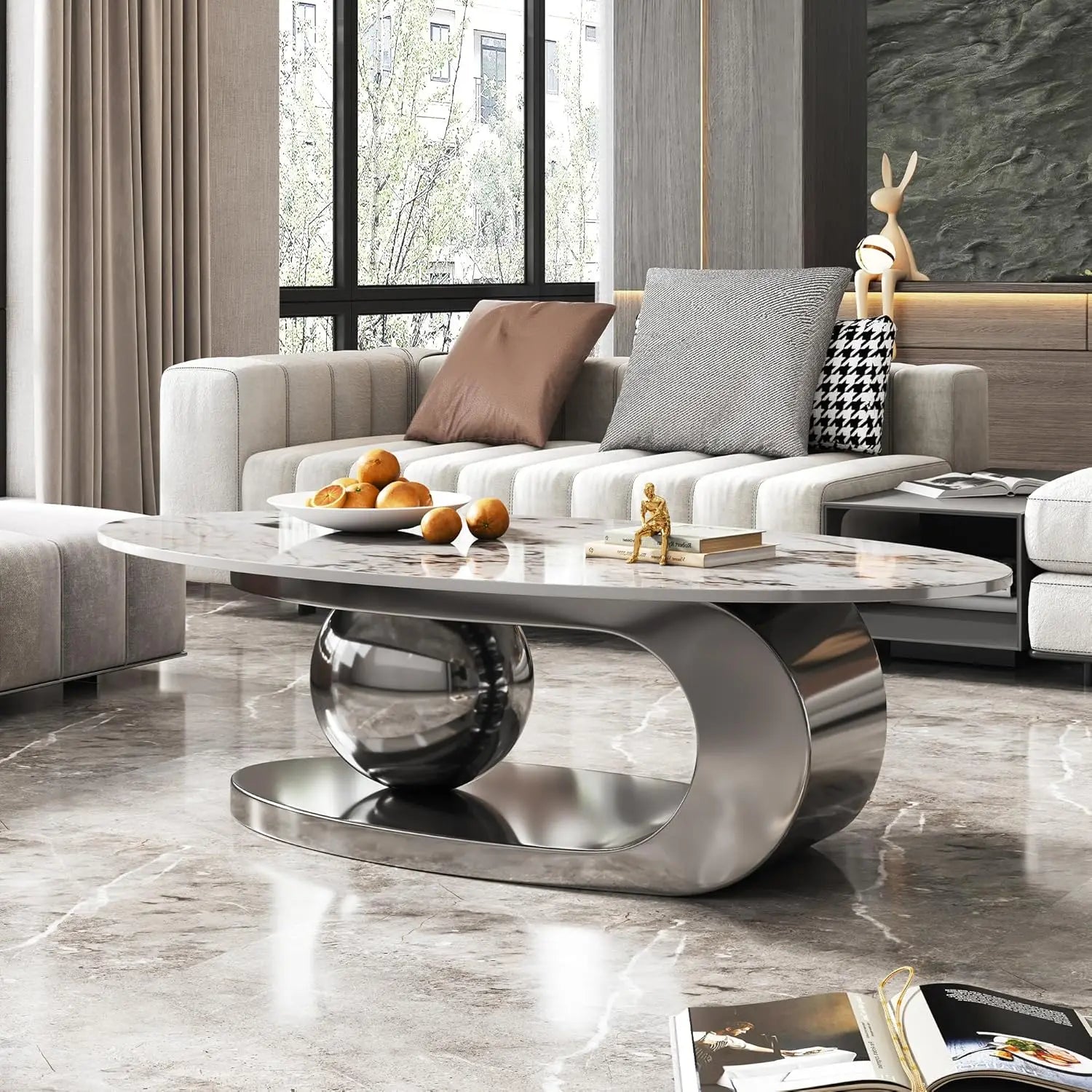 Havencrest Oval Faux Marble Coffee Table
