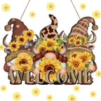 Welcome Wood Door Hanger 12 Inch Large Wooden Flower Sign, Inspirational Wall Porch Art, Summer Fall Front Door Wreath, Indoor