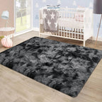 Tie-Dye Dark Gray Plush Shag Area Rug