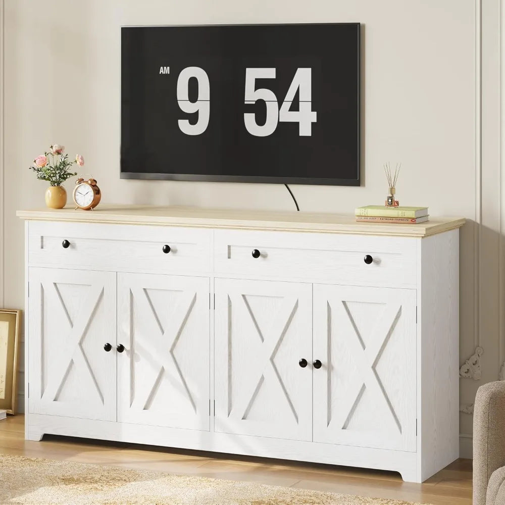 Buffet Cabinet Storage Sideboard Drawers Shelves Coffee Bar Kitchen Cabinet Natural Wood