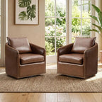 360 Degree Swivel Accent Chair Set o Two with Plump Back Pillow, Waterproo Oil Waxed PU Leather Swivel Armchair with Rivets, Com