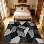Modern Abstract Geometric Area Rug Black Grey Splicing Block Carpet for Living Room Bedroom Home Decor Floor Mat