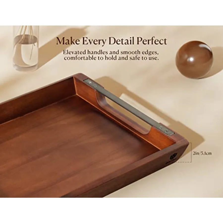 Acacia Wood Serving Tray with Metal Handles