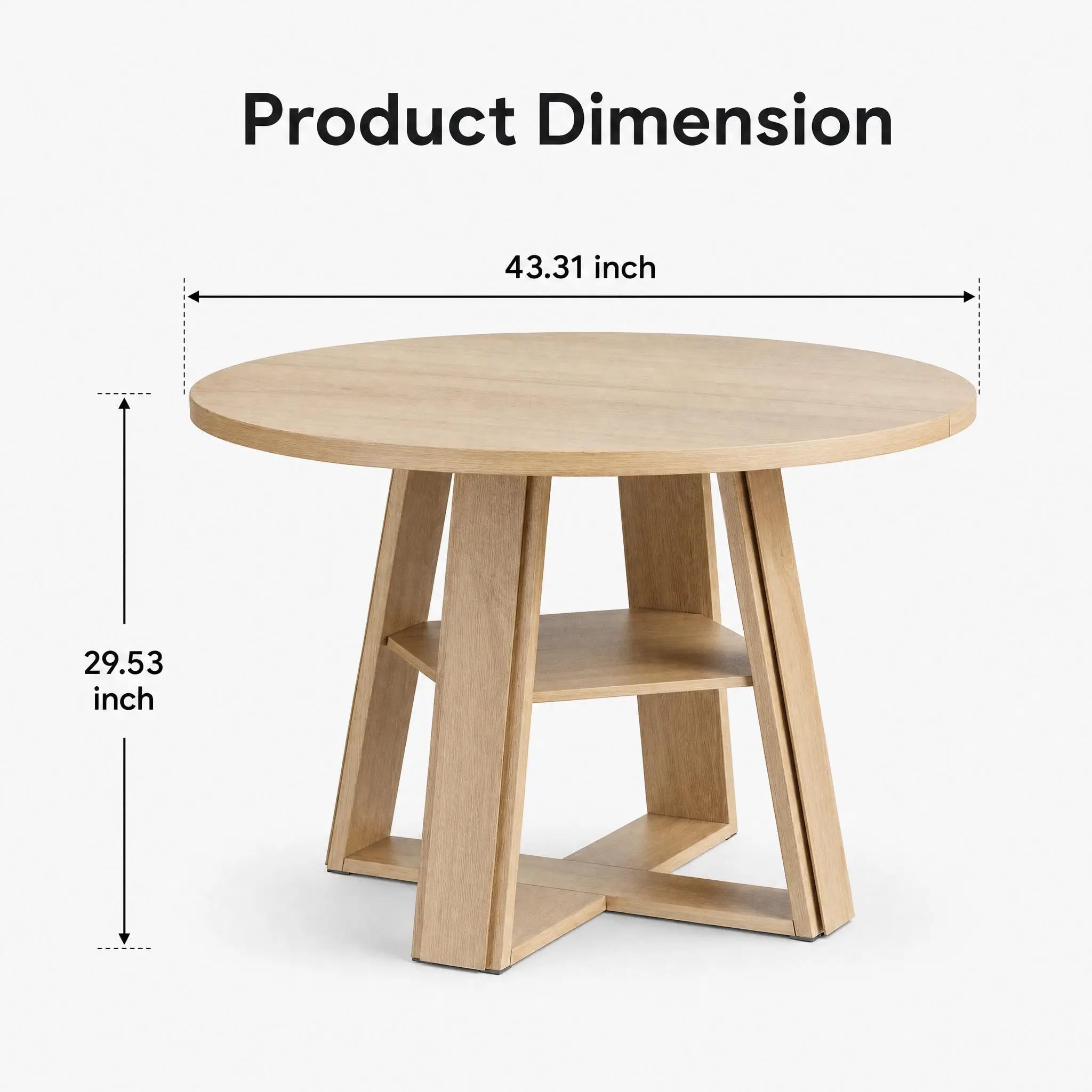 Modern Farmhouse 43'' Round Dining Table with Sturdy Wooden Pedestal, Extra Storage Shelf, Space-Saving for Kitchen & Dining Room, Seats 2-4，(Only table)