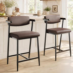 Upholstered Counter Height Bar Stools with Arms, Wide Seats & Metal Frames