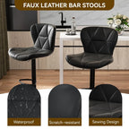Set of 2 Modern Swivel Bar Stools, Adjustable Faux Leather Upholstered Counter Height Bar Chairs, Custom
