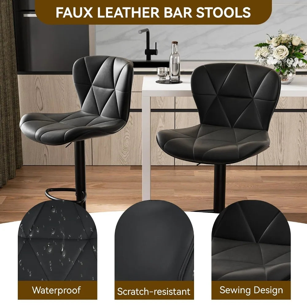 Set of 2 Modern Swivel Bar Stools, Adjustable Faux Leather Upholstered Counter Height Bar Chairs, Custom