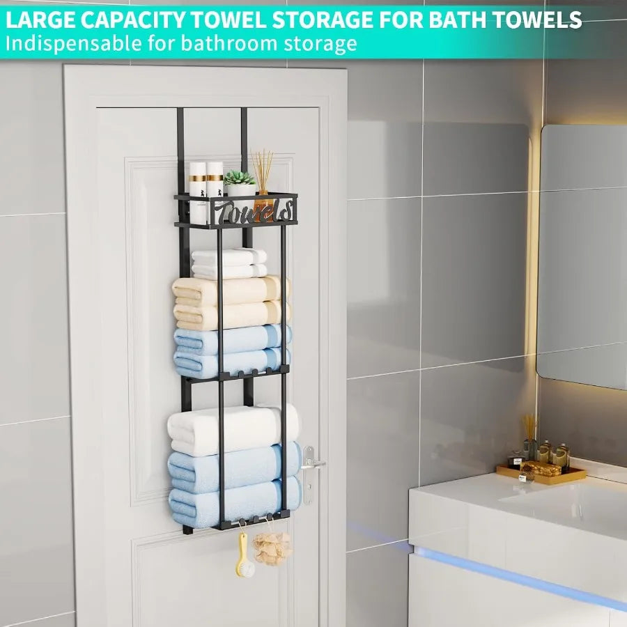 HavenHarbor Over-the-Door & Wall-Mounted Towel Rack with Storage Shelf
