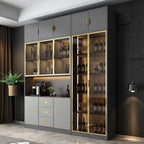 Luxury Wooden Wine Display Cabinet with Tempered Glass Doors & 5-Tier Storage