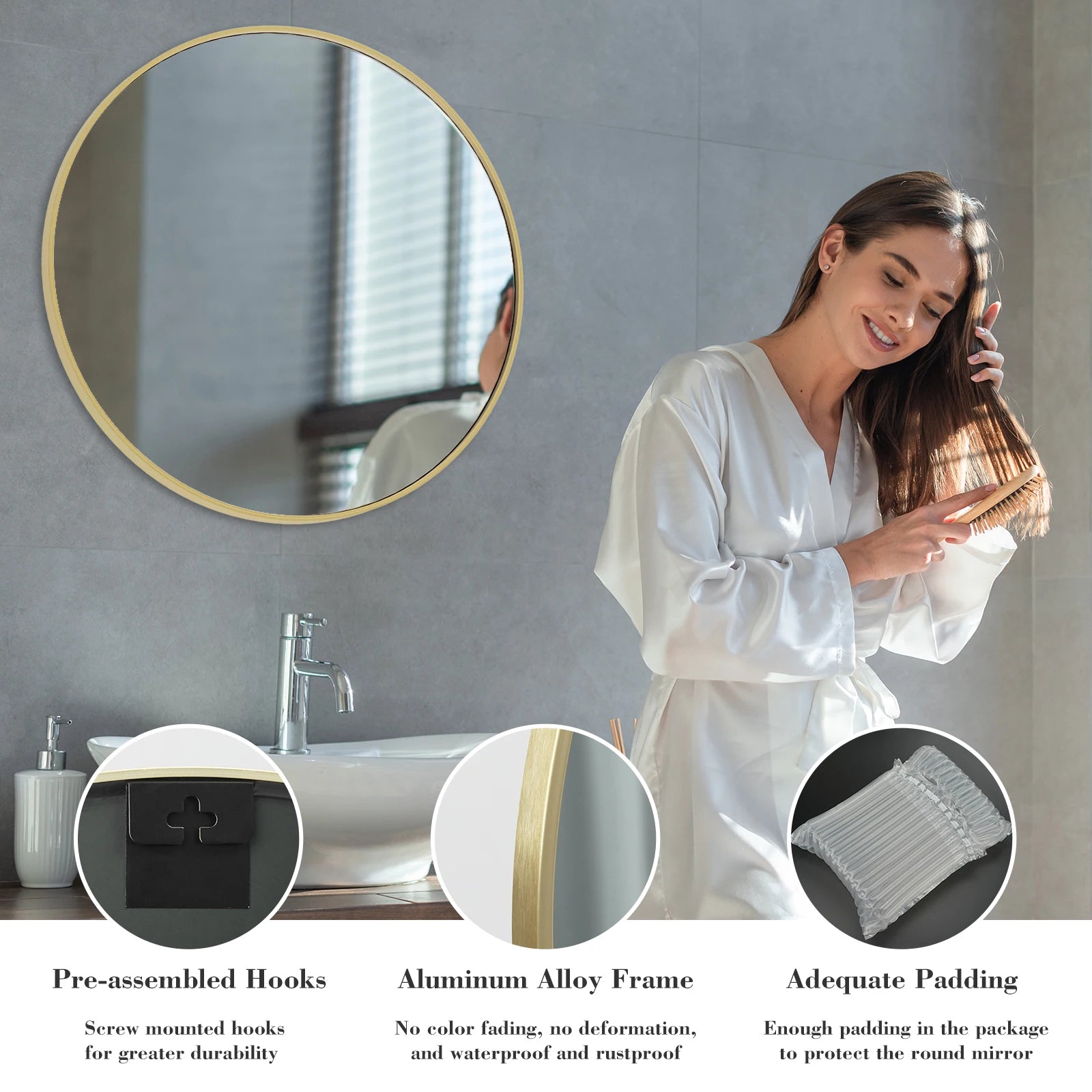 Golden Crest Round Wall Mirror
