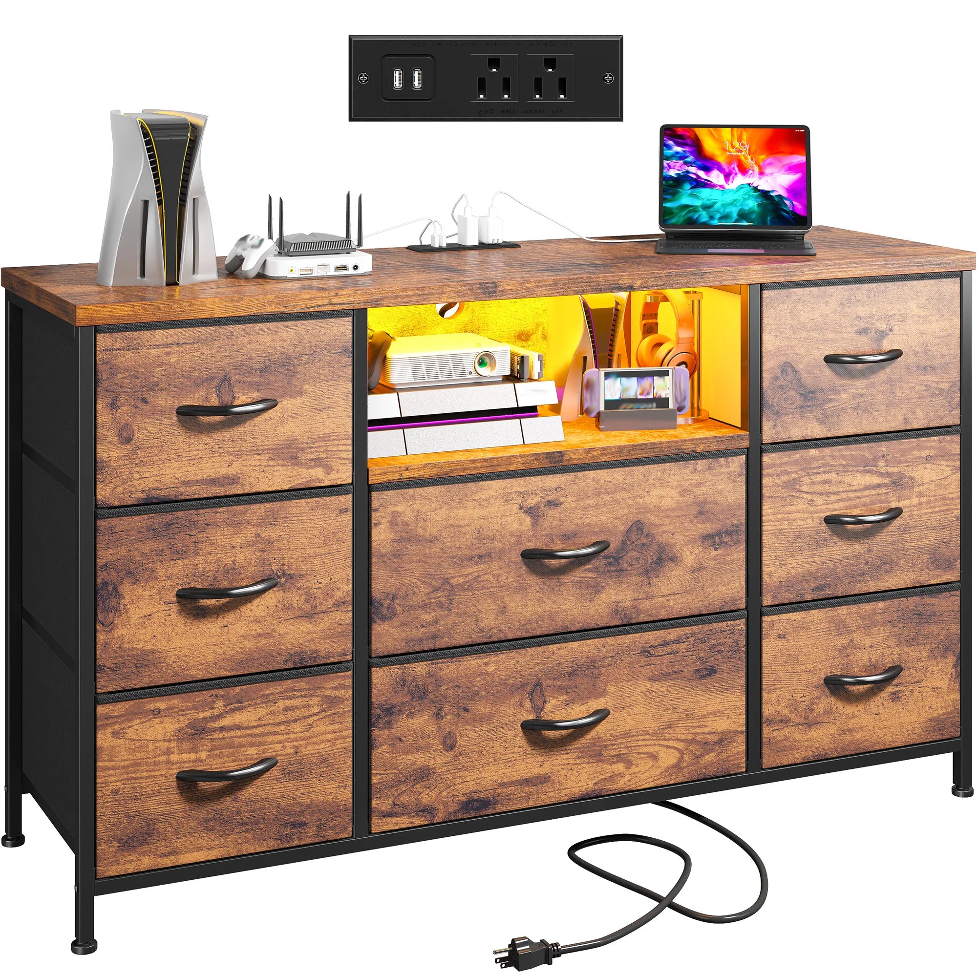 Haven Ridge LED Media Dresser with Charging Station – Fits TVs up to 55 Inches
