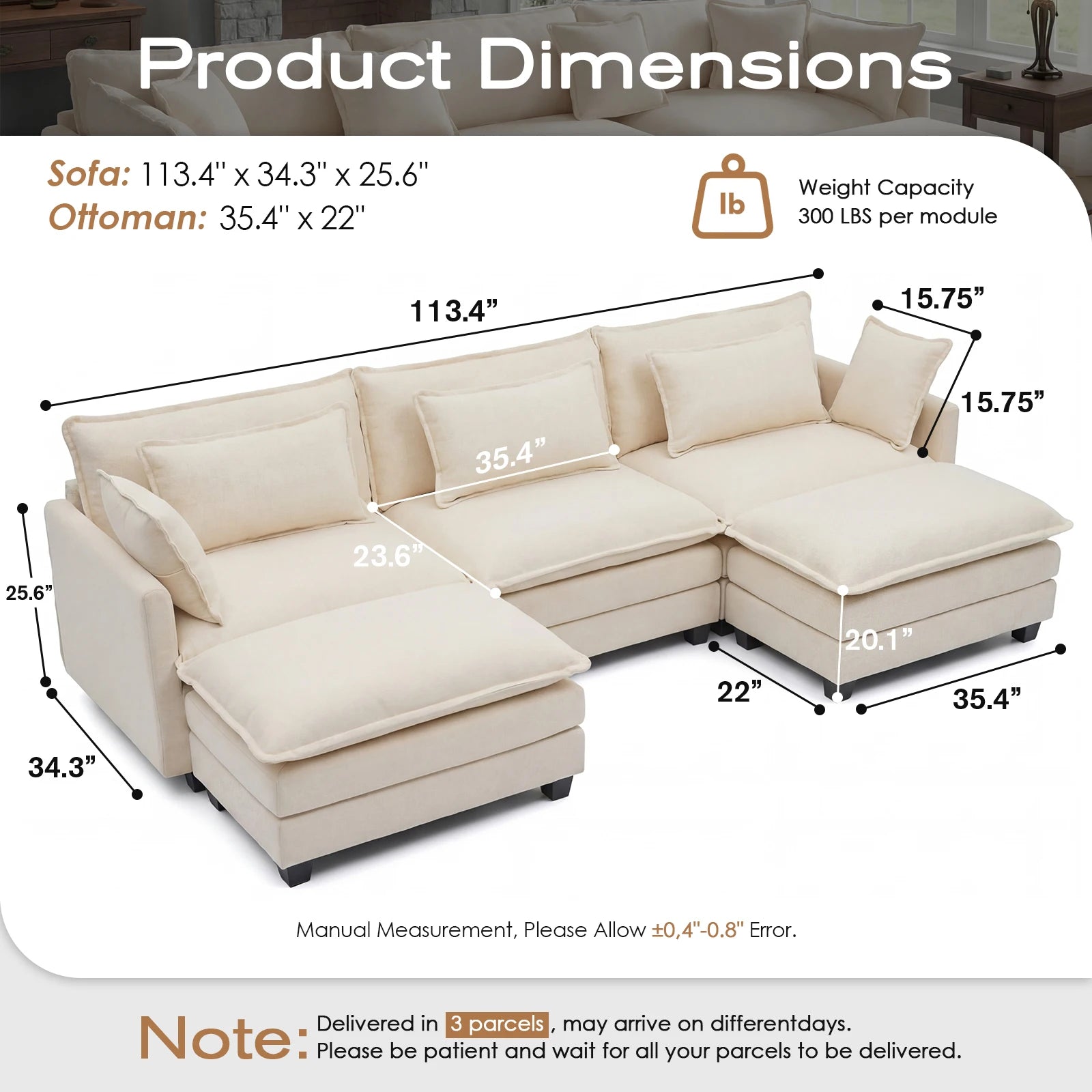 Modular Cloud Sectional Sofa with Ottoman