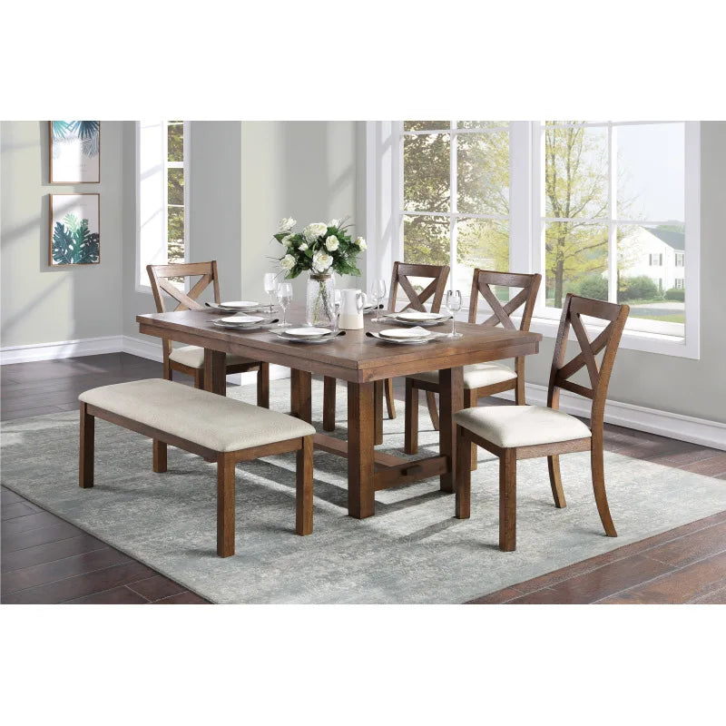 Brown & Beige Dining Set with Bench