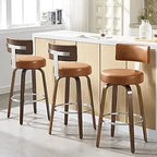 Walnut Crest Swivel Faux Leather Bar Stools
