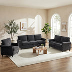 Chenille Living Room Sofa Set with Thick Cushions & Wood Frame - 3-Piece