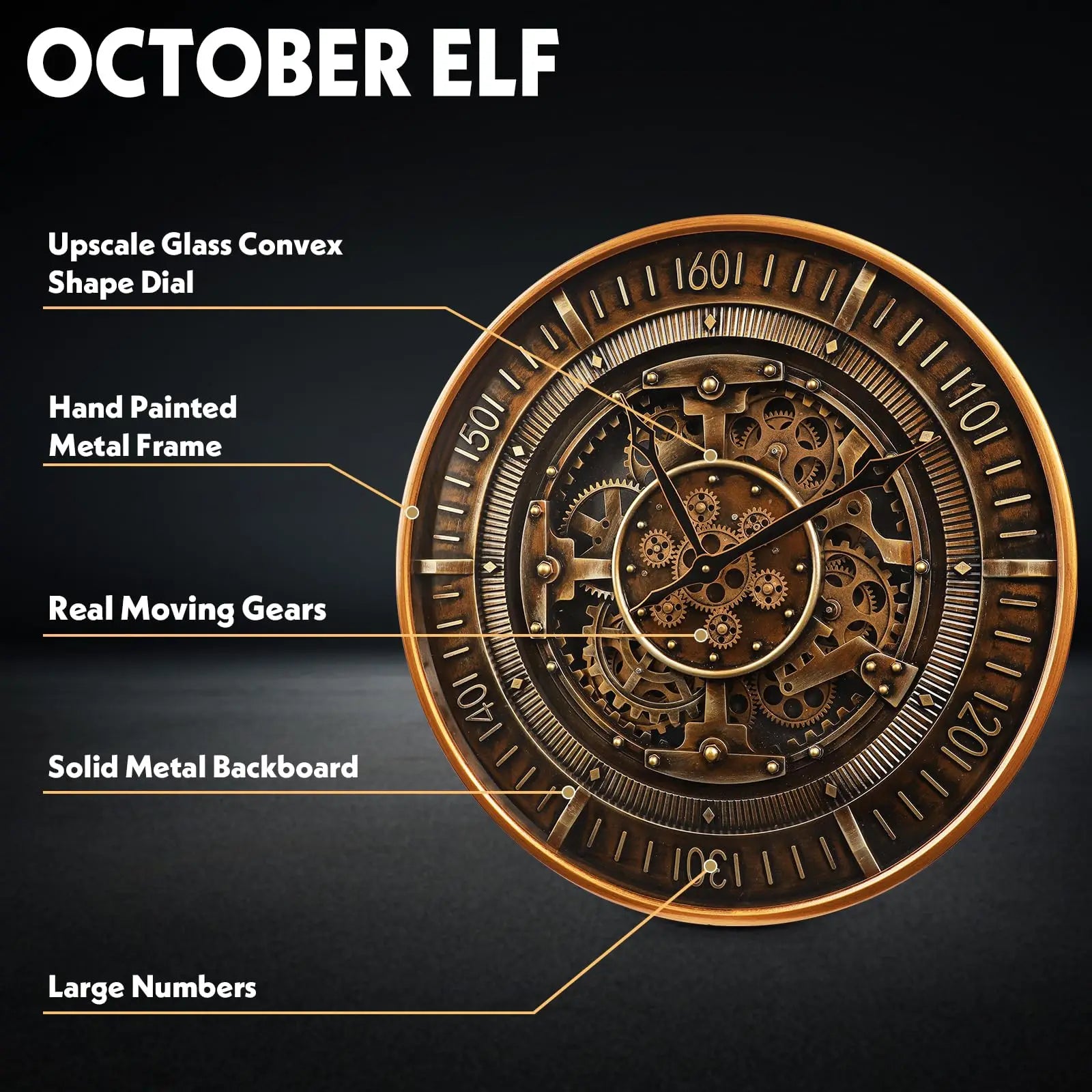 Heritage Steampunk Gear Wall Clock – 24 Inch Antique Gold
