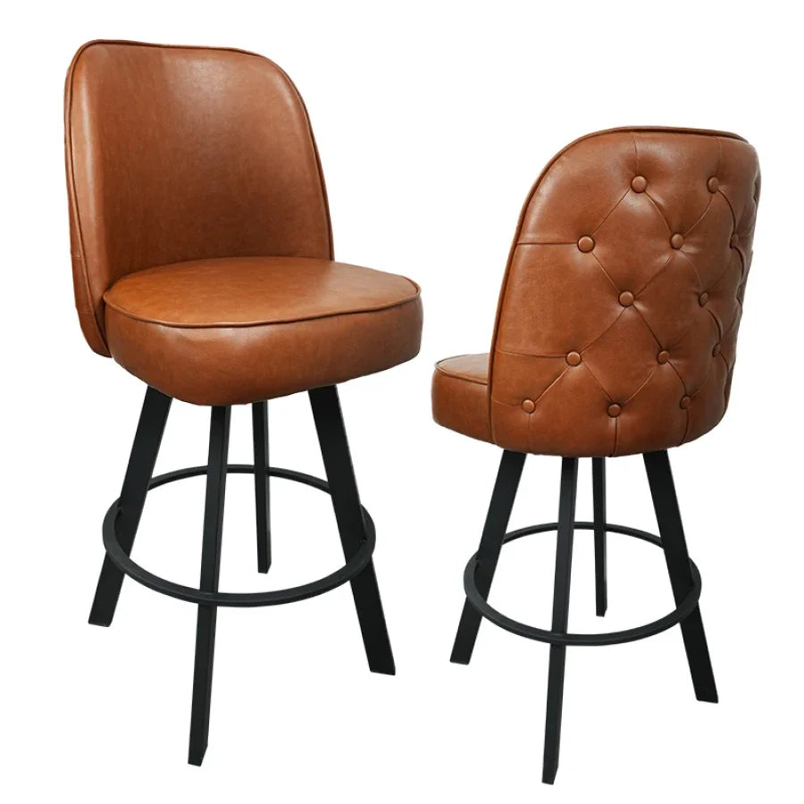 Set of 2 Commercial Grade Swivel Button-Tufted Back Bar Stools with Metal Frame Counter Height Kitchen Island Chairs, Comfortab