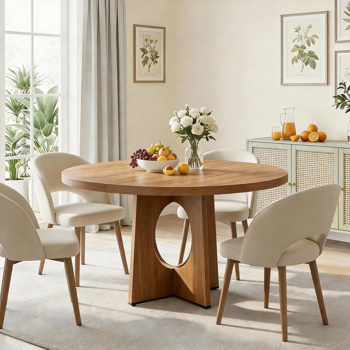 Round Dining Table for 4-6, Wood Dining Room Table, Kitchen Dinner Tables | 47.2'' Farmhouse Dining Room Table with Wooden Pedestal Base, Circle, for Living Room, Balcony, Apartment, O-Shape