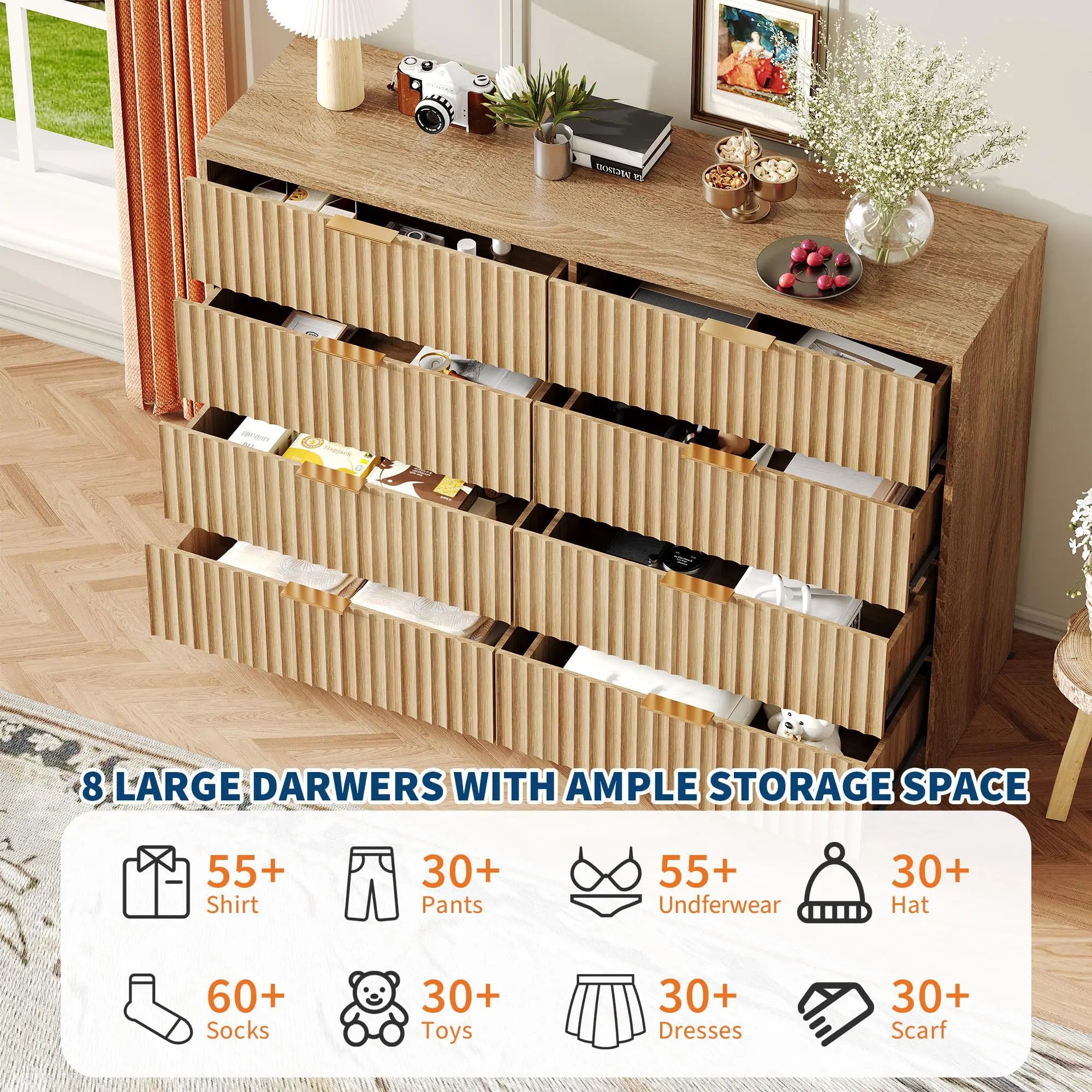 Fluted 8-Drawer Modern Dresser