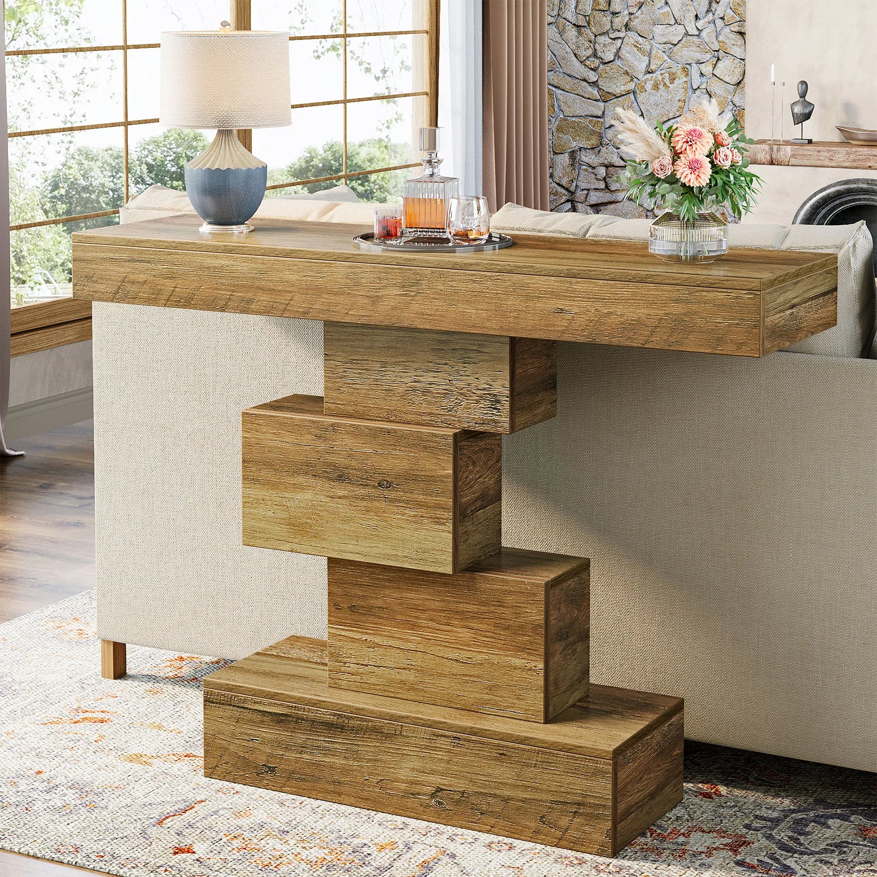 Hearthstone Geometric Farmhouse Console Table
