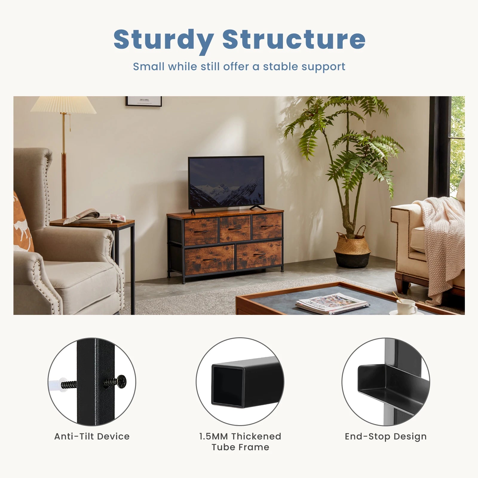 HavenNest Elite 5-Drawer Fabric Storage Dresser with Display Shelf