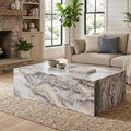 Coffee Table, Modern Faux Marble Living Room Table in Grey, Apartment