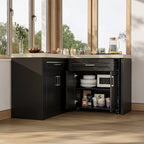L-Shaped Kitchen Pantry Cabinet with 4 Doors, 2 Drawers, Open Storage & Spacious Countertop