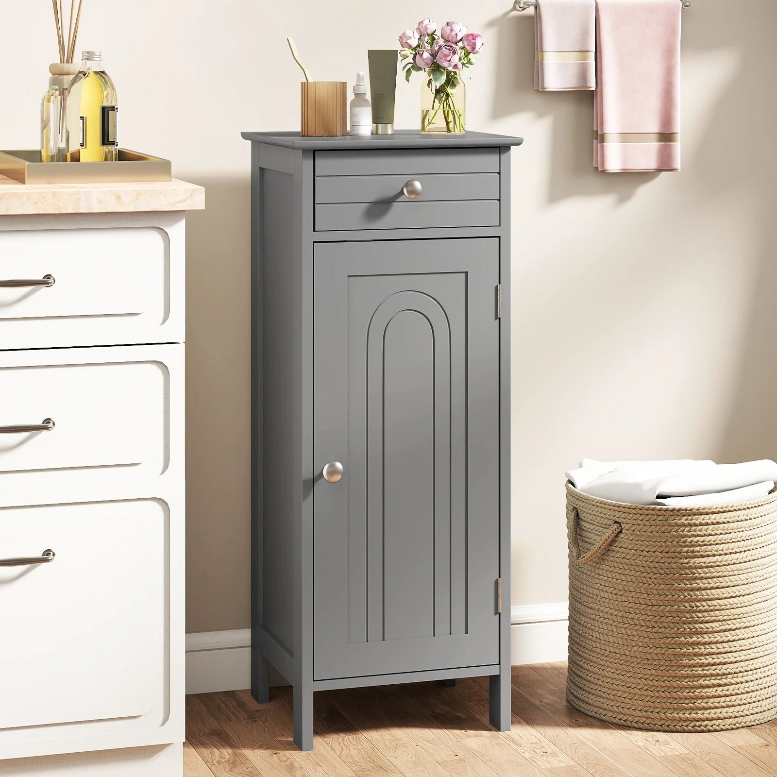 HavenHarbor Slim Bathroom Storage Cabinet with Drawer & Adjustable Shelves