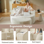CloudNest Round Corduroy Chaise Lounge with Ottoman