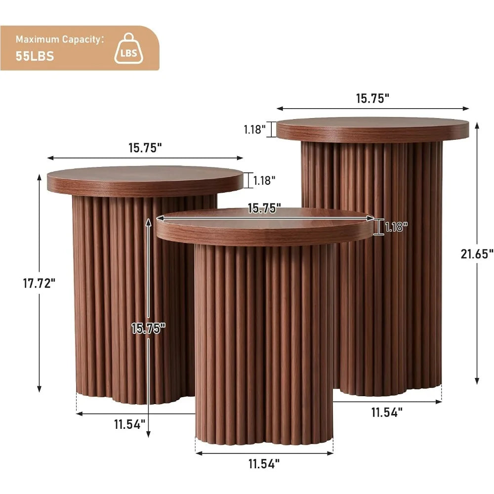 Nesting Coffee Table Set of 3, Mid Century Modern Wooden Accent Tables for Living Room Home Office Small Space