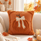 3D Plush Pumpkin Throw Pillow with Bow Fuzzy Fluffy Cushion Covers Fall Thanksgiving Halloween Sofa Couch Home Decor Cushion