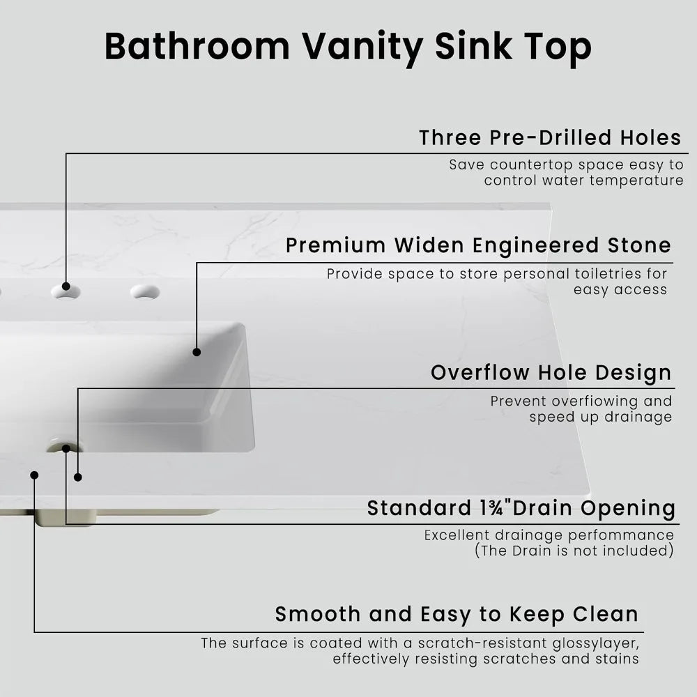 48" Bathroom Vanity with Sink, Freestanding Storage Cabinet, Engineered Stone Top