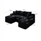 94.5" U-Shaped Sectional Sofa with Deep Seat, No Assembly Modular Cloud Couch in Corduroy Fabric with Ottoman, Space-Saving Sleeper for Living Room Bedroom Apartment, Black